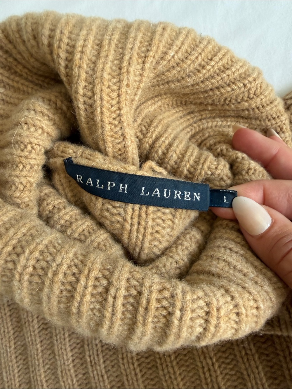 Ralph Lauren Blue Label 80 Wool 20 Cashmere Camel Tan Crop Boxy Knit Turtleneck - Picture 12 of 16